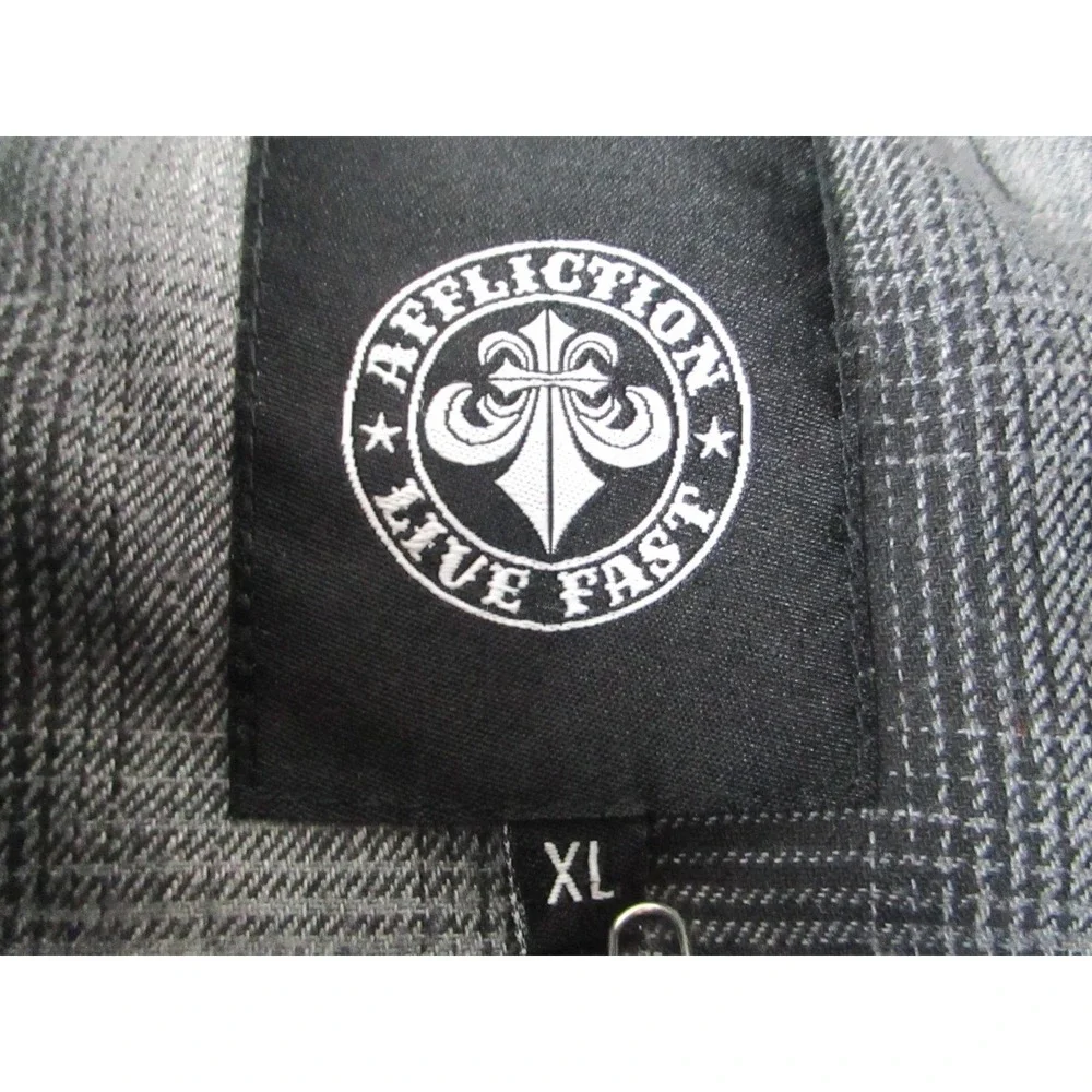Affliction Jacket Mens XL Shacket Black Plaid Flannel‎ Snap Live Fast 110WW574